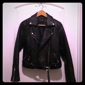 Faux leather jacket with silver zippers